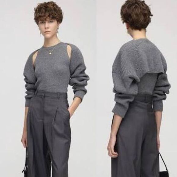 THE FRANKIE SHOP NWT Size L Knit Shrug Sweater Set Storm Gray Tank Shell & Cardi - Picture 1 of 9